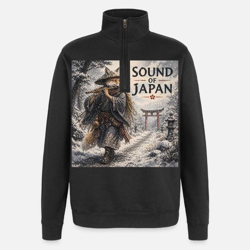Japanisches Kitsune-Flötendesign - Quarter-Zip-Sweatshirt - Schwarz