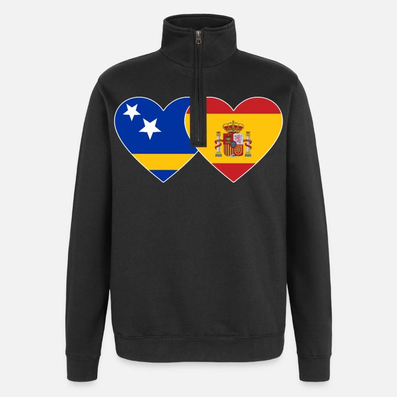 Curacao_Spanien_Flagge_Herz - Sweat à zip 1/4 - noir