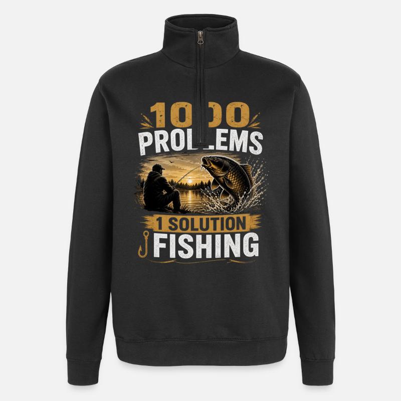 1000 problèmes 1 Solution Conception de la pêche à la carpe - Sweat à zip 1/4 - noir