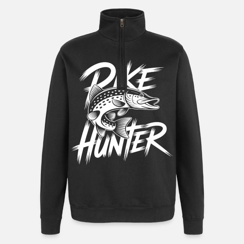 Pêche au brochet - Sweat à zip 1/4 - noir