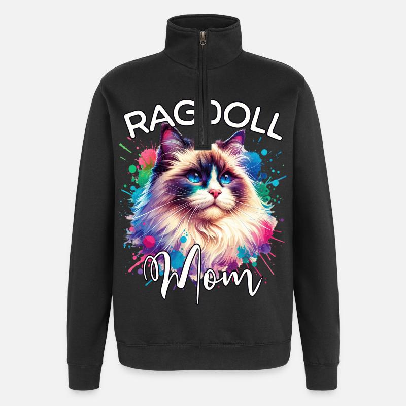 Maman Chatte Ragdoll - Sweat à zip 1/4 - noir