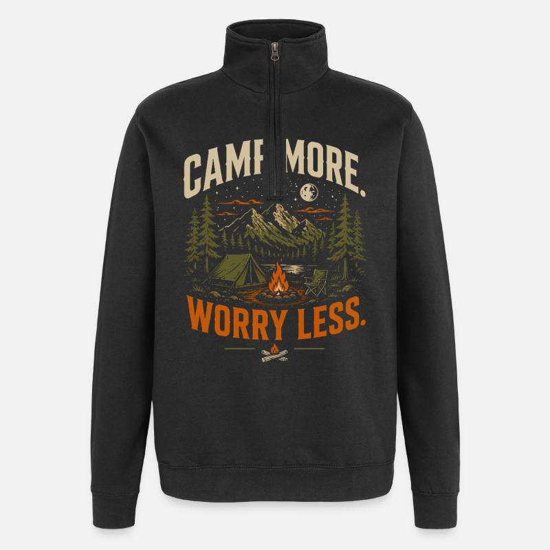 Camping more, worries less - Quarter-Zip Sweatshirt - black