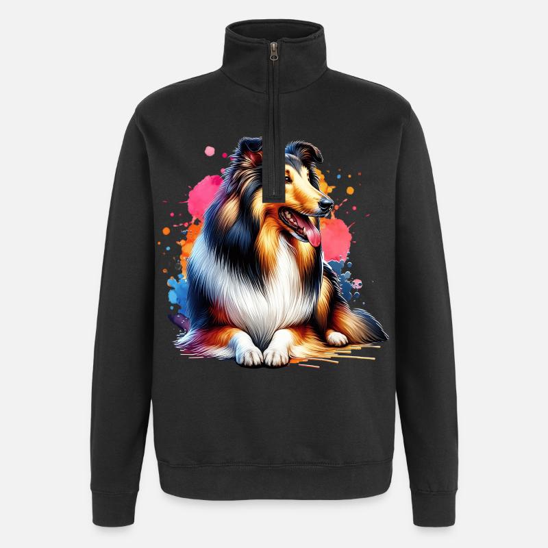 Cadeau du colley à poil long - Sweat à zip 1/4 - noir