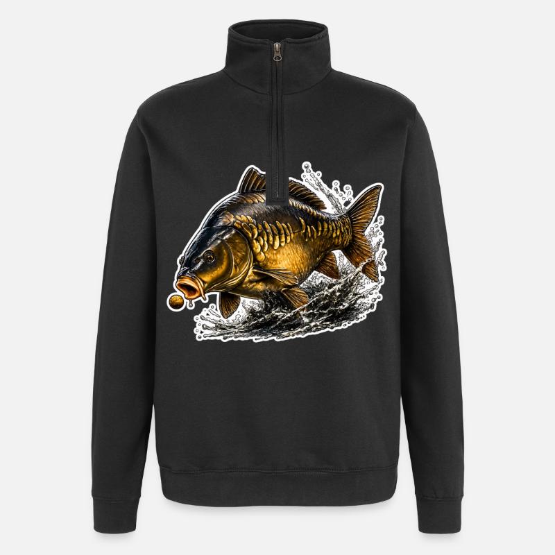 Spiegelkarpfenfisch-Design - Quarter-Zip-Sweatshirt - Schwarz
