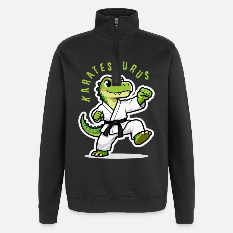 Karatesaurus Dinosaur T-Rex Karate Kids - Quarter-Zip Sweatshirt - black