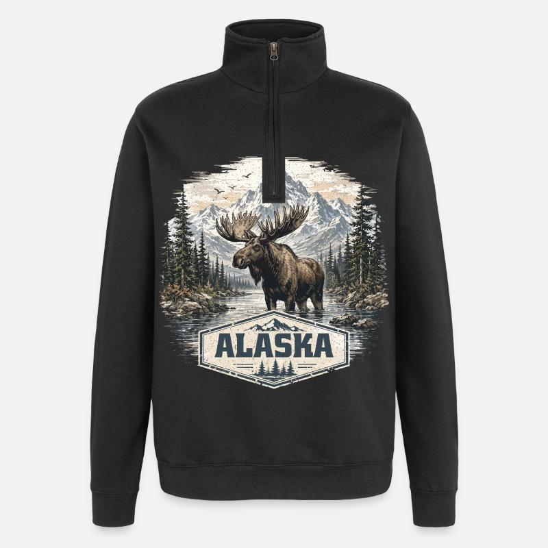 L’orignal d’Alaska Adore l’Alaska - Sweat à zip 1/4 - noir