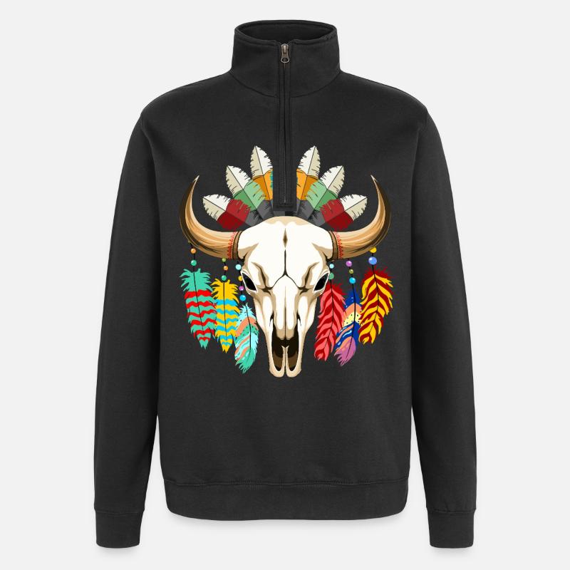 Art amérindien de Buffalo Skull - Sweat à zip 1/4 - noir