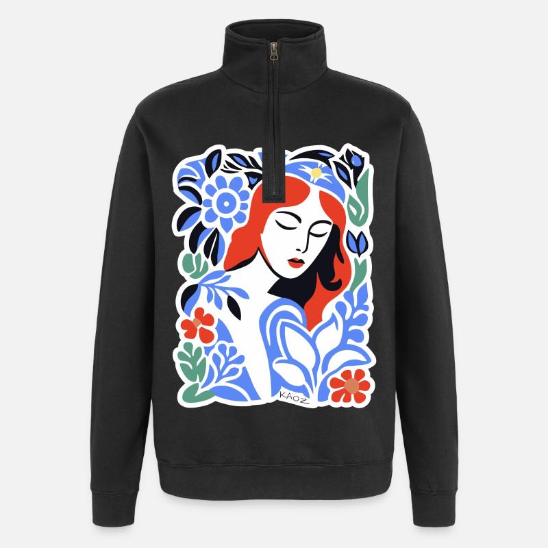 Portrait des fleurs bleues - Sweat à zip 1/4 - noir