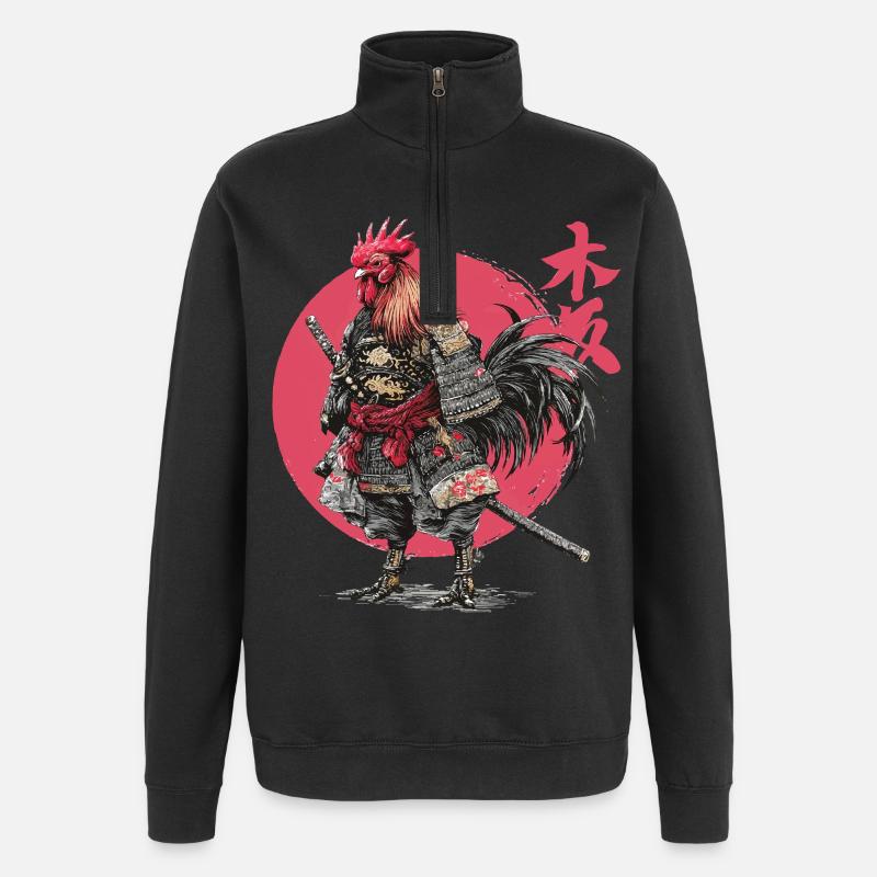 Rooster Samurai Armor Illustration - Quarter-Zip Sweatshirt - black