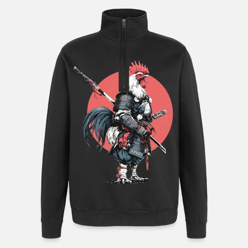 Samouraï Coq en armure - Sweat à zip 1/4 - noir