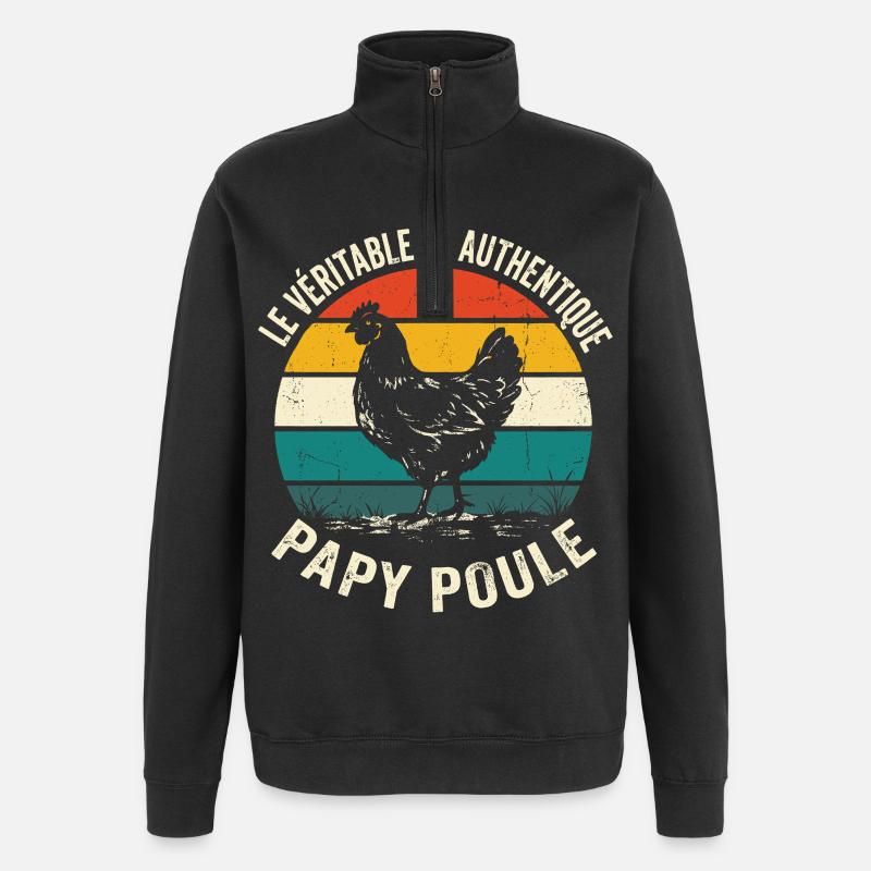 Véritable Et Authentique Papy Poule - Sweat à zip 1/4 - noir