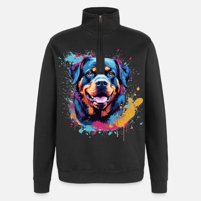Rottweiler Hund Bunte Splash Art - Quarter-Zip-Sweatshirt - Schwarz