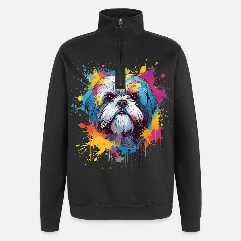 Shih Tzu Hund Bunte Spritzkunst - Quarter-Zip-Sweatshirt - Schwarz