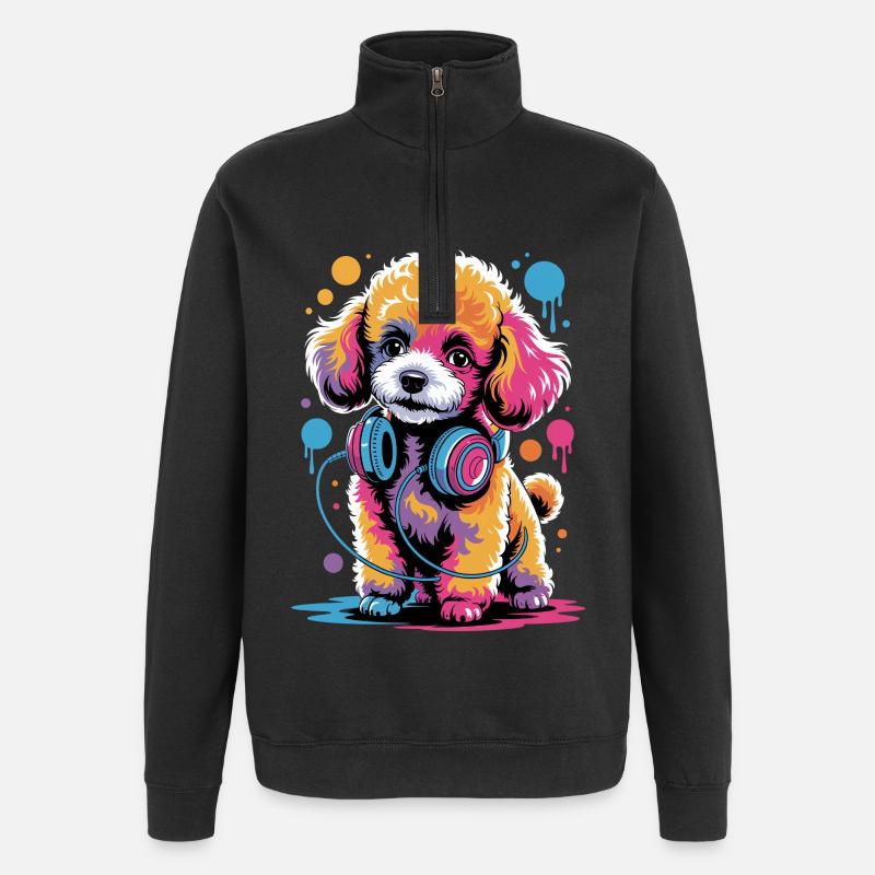 Caniche avec un casque - Sweat à zip 1/4 - noir