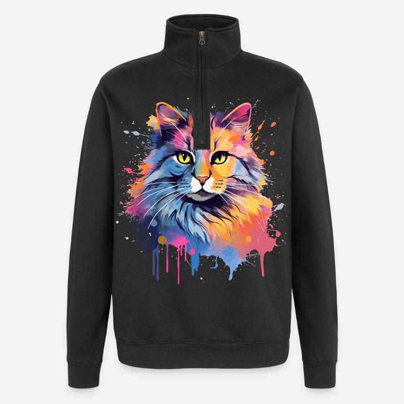 American Bobtail Cat Face - Quarter-Zip Sweatshirt - black