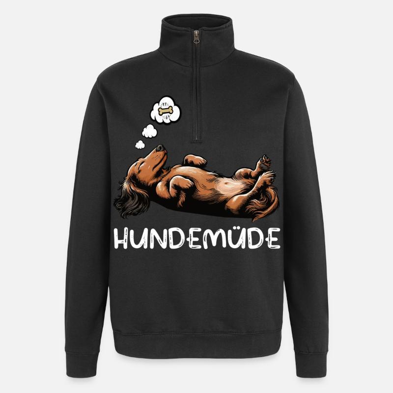 Hundemüde Langhaardackel Dackel Dackelhalter - Quarter-Zip-Sweatshirt - Schwarz