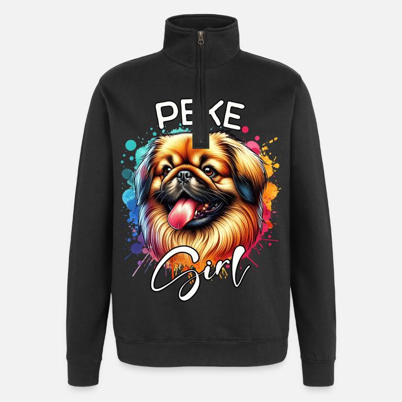 Pekingese Mädchen Pekinese - Quarter-Zip-Sweatshirt - Schwarz