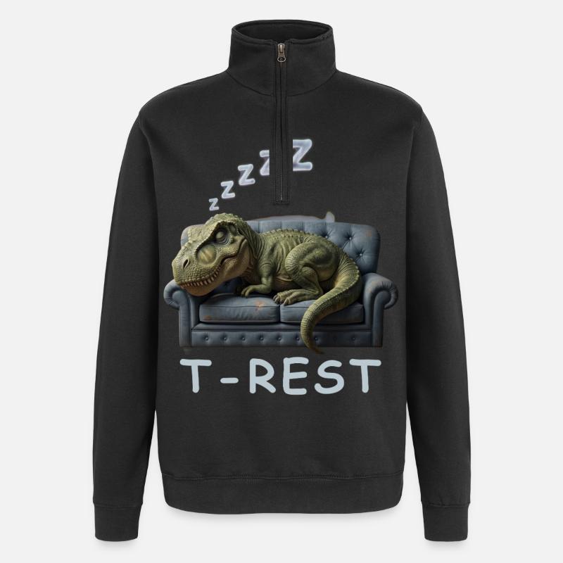 T-Rest Dino on Sofa - Quarter-Zip Sweatshirt - black