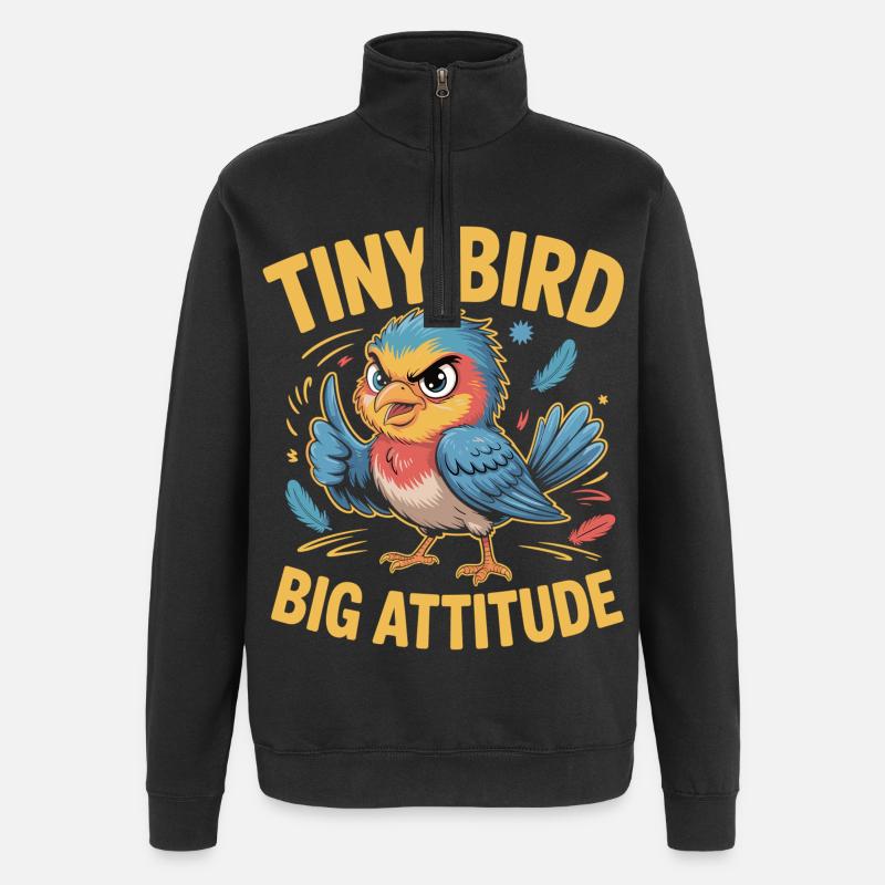 Tiny Bird Big Attitude Vogel Spruch - Quarter-Zip-Sweatshirt - Schwarz