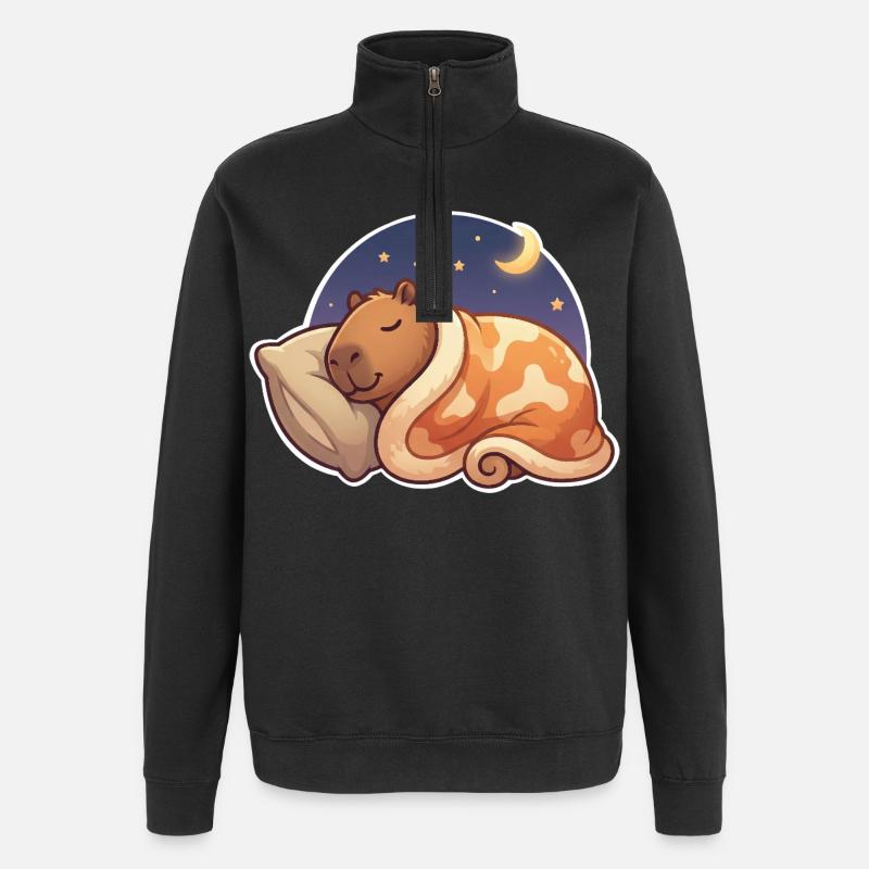 Capybara Sleeping - Sweat à zip 1/4 - noir