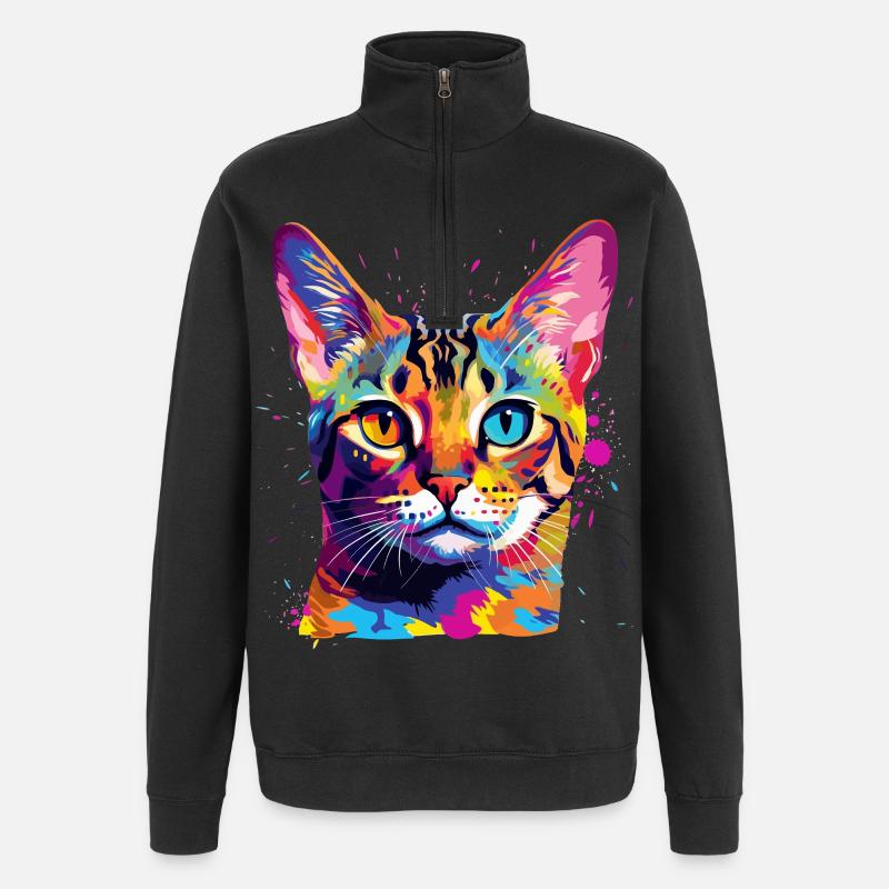 Bunte Bengal-Katzengesicht-Splash-Art - Quarter-Zip-Sweatshirt - Schwarz