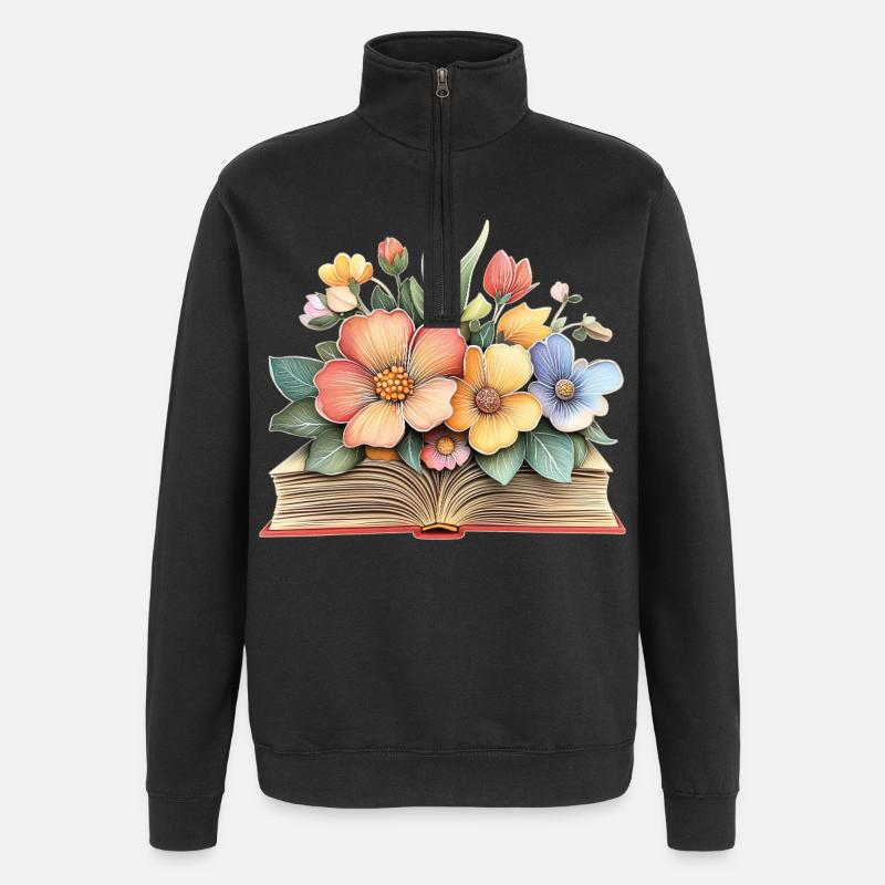 Livre fleuri - Sweat à zip 1/4 - noir