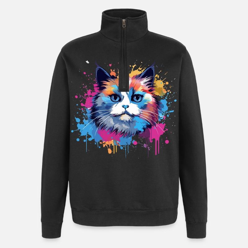 Birman-Katzengesicht Bunte Splash-Kunst - Quarter-Zip-Sweatshirt - Schwarz
