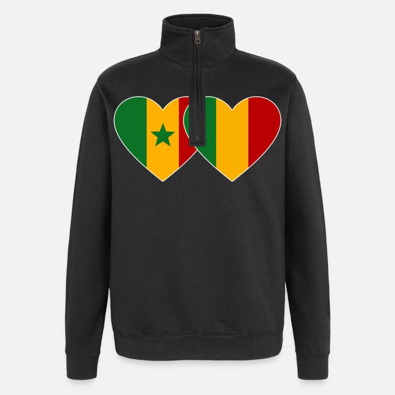 Senegal_Mali_Flagge_Herz - Sweat à zip 1/4 - noir