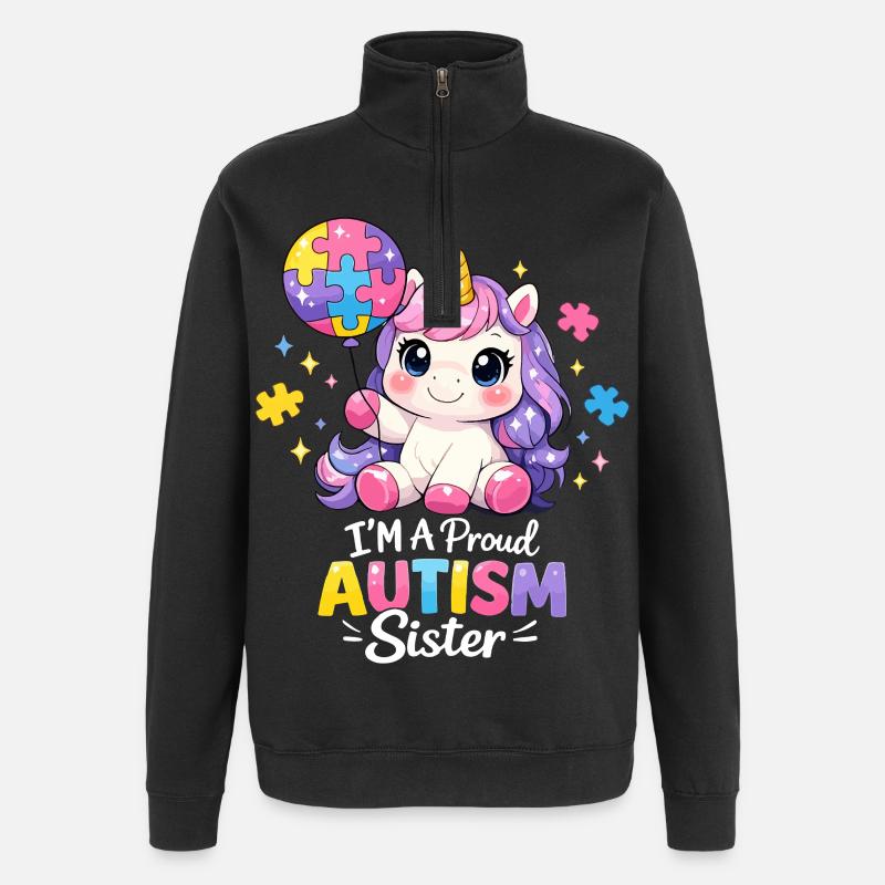 Autismus-Schwester Stolzes Einhorngeschenk - Quarter-Zip-Sweatshirt - Schwarz