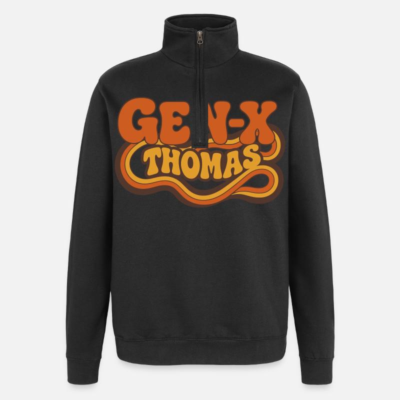 Thomas – minimalistisches Retro-GEN-X-Design - Quarter-Zip-Sweatshirt - Schwarz