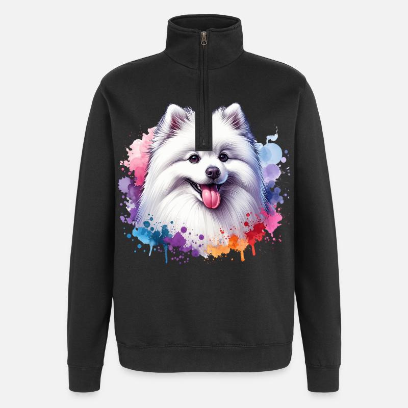 Motif spitz poméranien - Sweat à zip 1/4 - noir