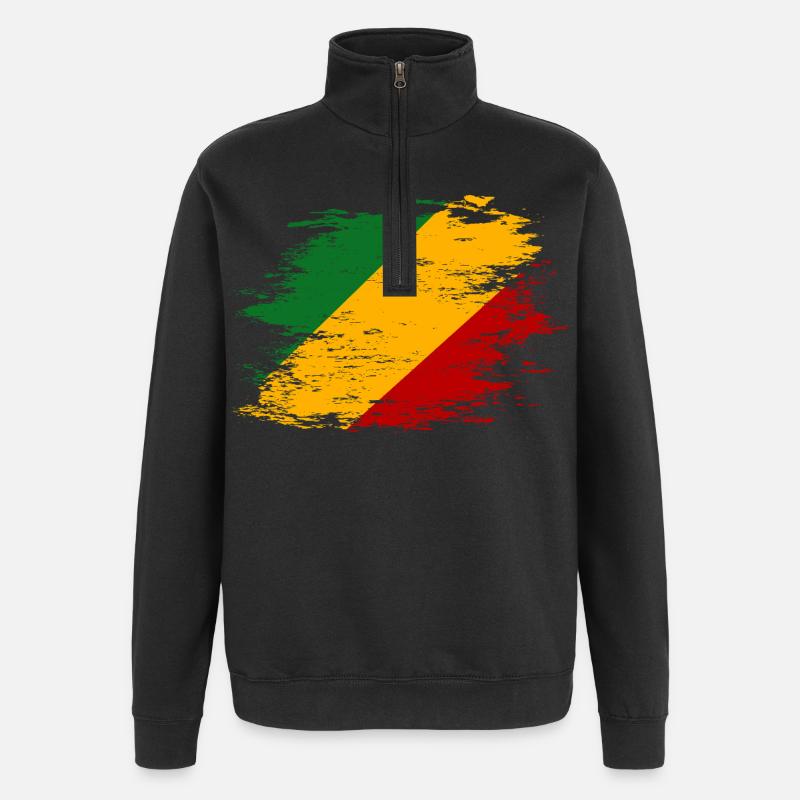 Kongo_Flagge_used - Quarter-Zip-Sweatshirt - Schwarz