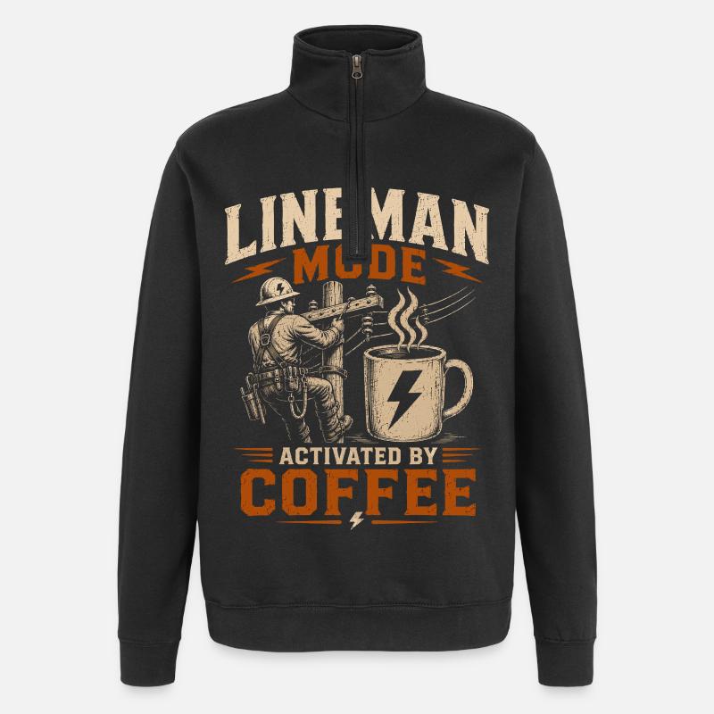 Lustiger Lineman Kaffee Strom Arbeit - Quarter-Zip-Sweatshirt - Schwarz