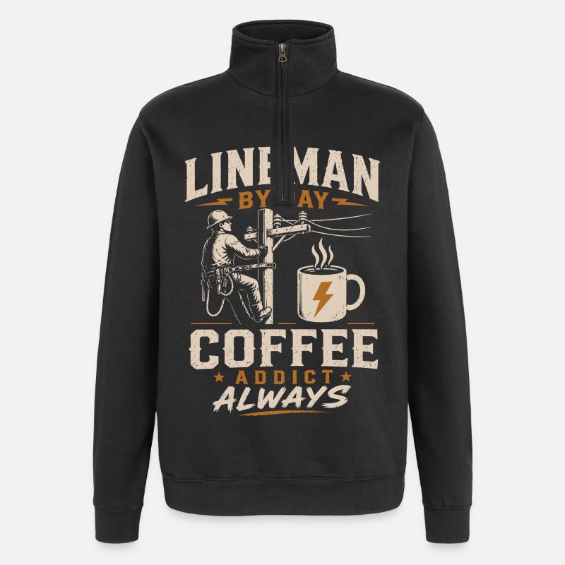 Électricité, Technicien, Café, Câble, Travail - Sweat à zip 1/4 - noir