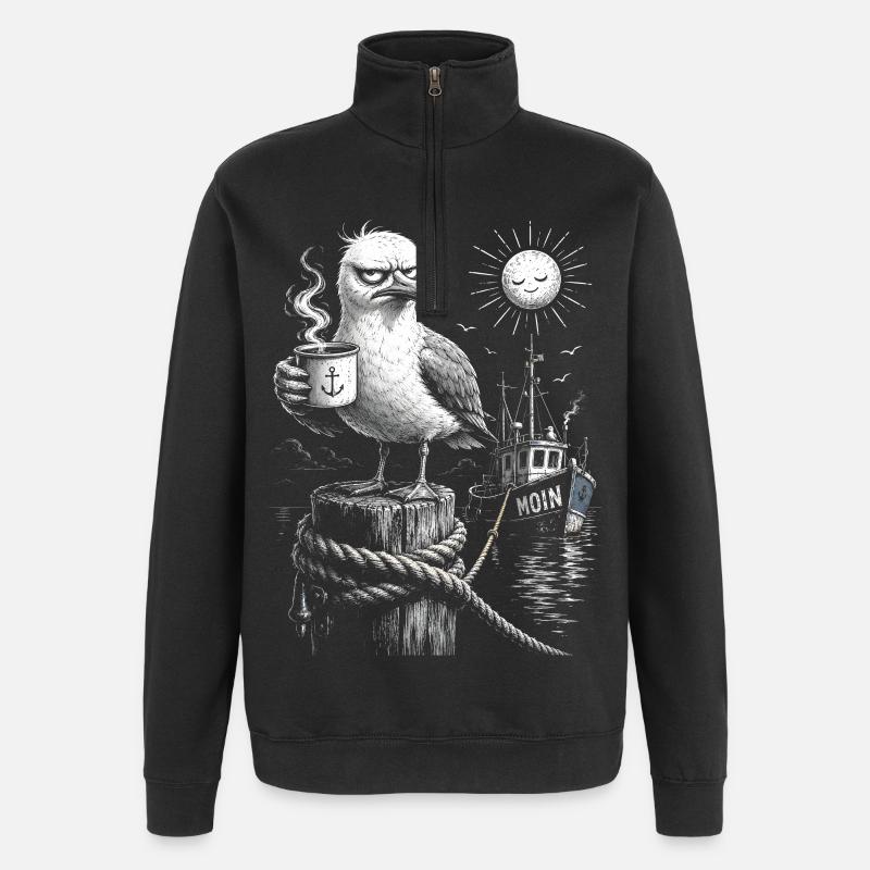 MOIN – Grummeliges Möwe mit Kaffee - Quarter-Zip-Sweatshirt - Schwarz