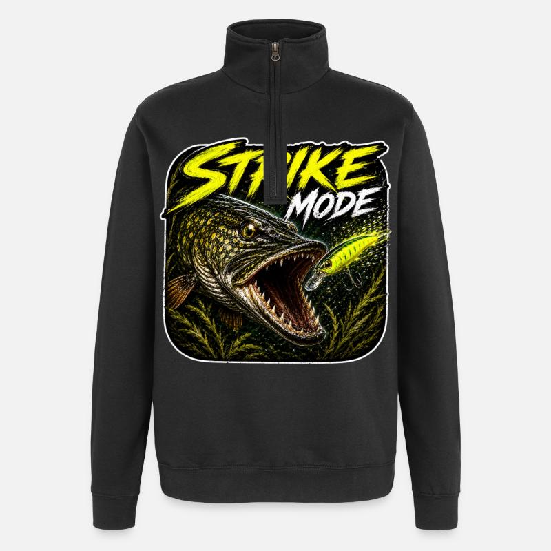 Strike-Mode Hechtfischerei-Design - Quarter-Zip-Sweatshirt - Schwarz