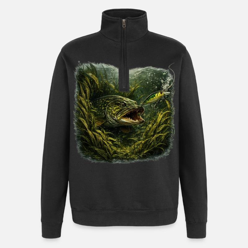 Hecht-Hinterhalt-Räuberfisch-Design - Quarter-Zip-Sweatshirt - Schwarz
