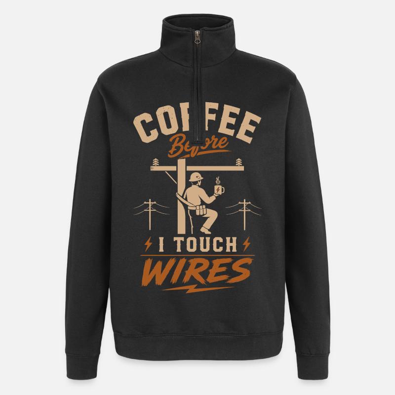 Coffee Before I Touch Cables - Quarter-Zip Sweatshirt - black
