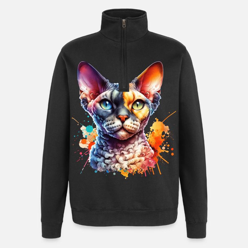 Devon Rex Motiv - Quarter-Zip-Sweatshirt - Schwarz