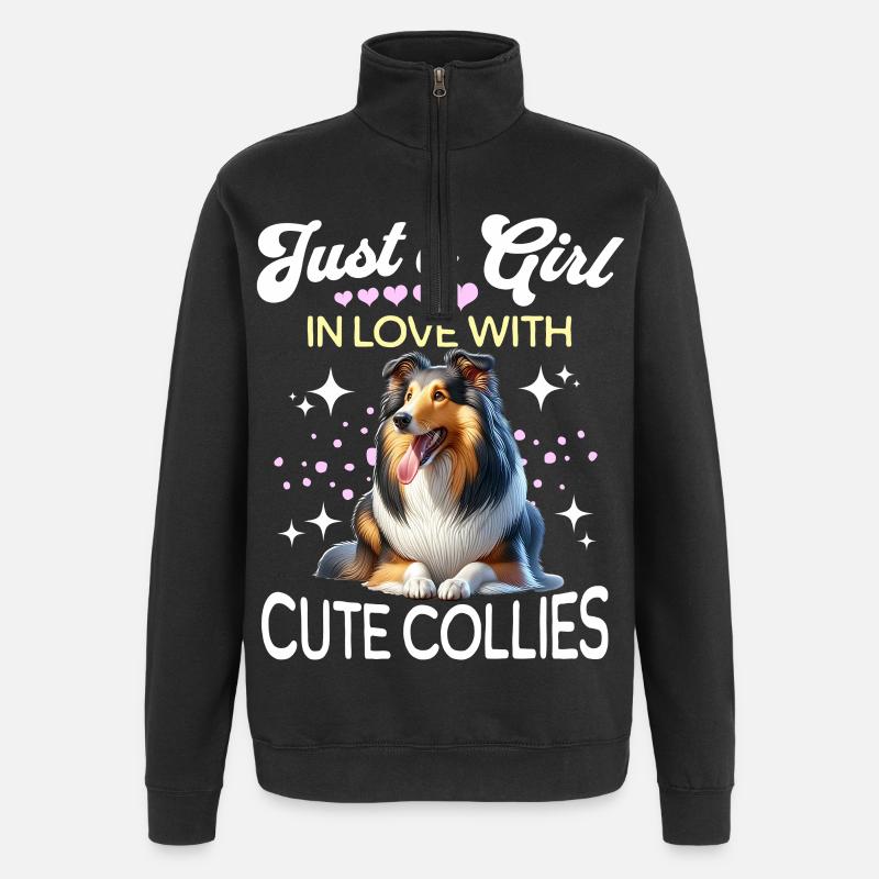 Langhaar Collie Mädchen - Quarter-Zip-Sweatshirt - Schwarz