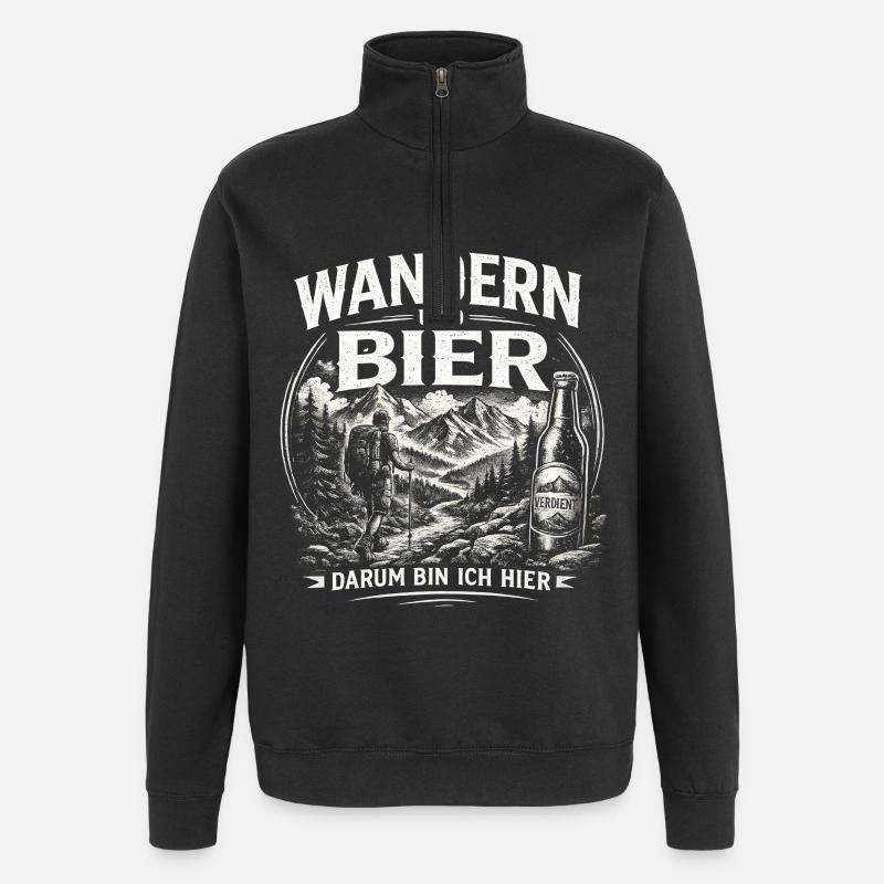 Wandern und Bier Berg Abenteuer - Quarter-Zip-Sweatshirt - Schwarz