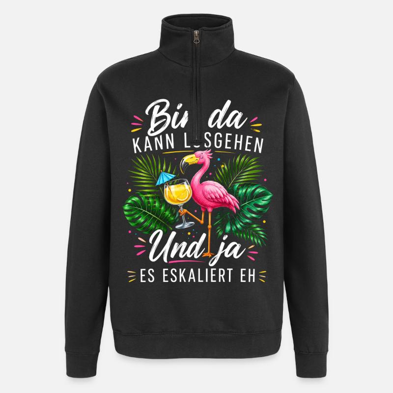 Bin da Eskaliert Flamingo Sommer - Quarter-Zip-Sweatshirt - Schwarz