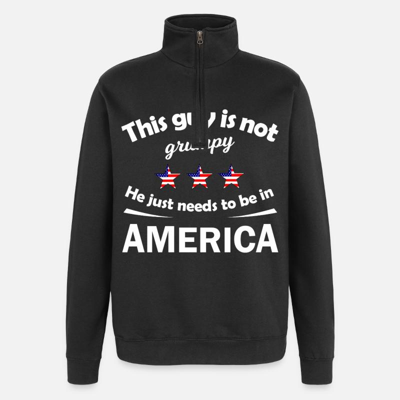 Not Grumpy Guy in America - Quarter-Zip-Sweatshirt - Schwarz