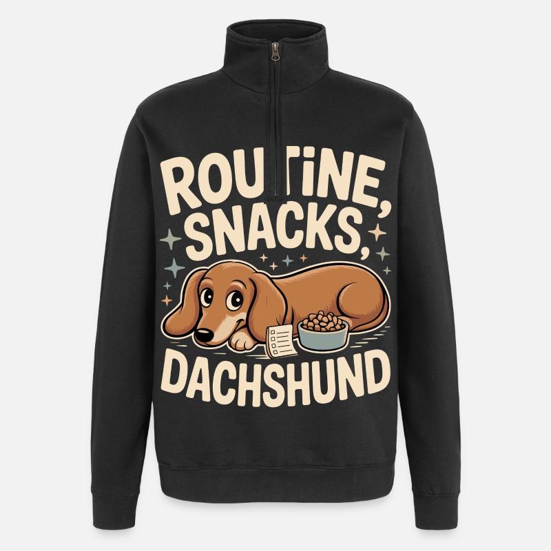 Routine Snacks Dachshund - Quarter-Zip Sweatshirt - black
