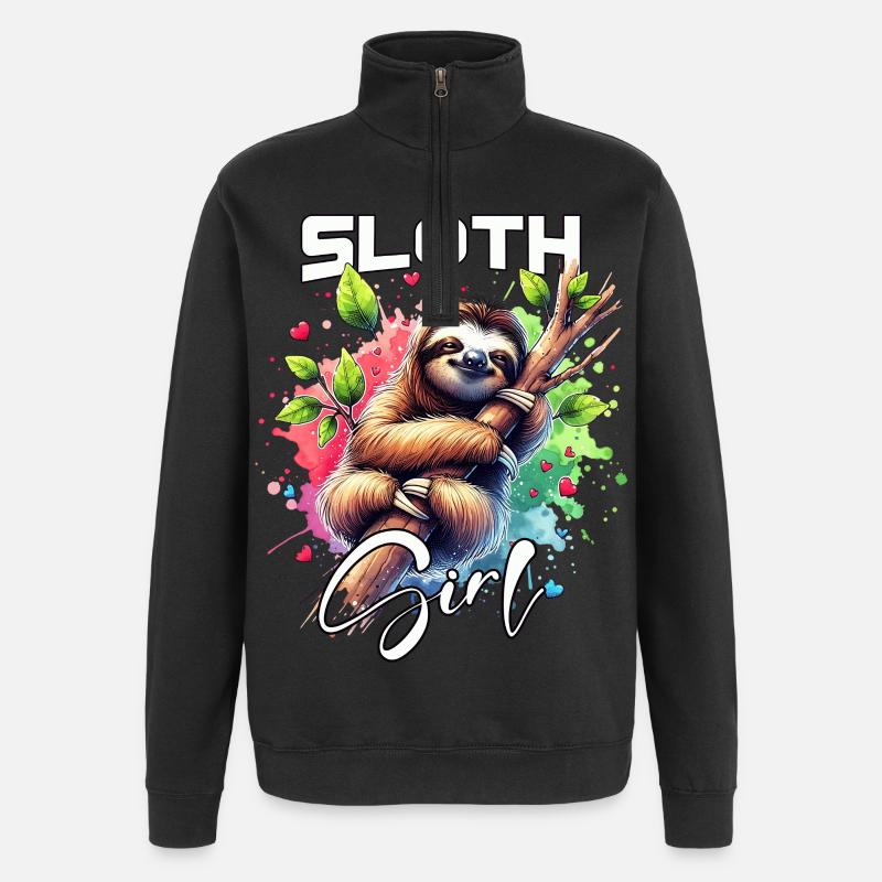 Sloth Mädchen Faultier - Quarter-Zip-Sweatshirt - Schwarz