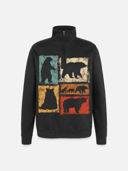 Bären Perspektiven Retro Tierdruck - Quarter-Zip-Sweatshirt - Schwarz