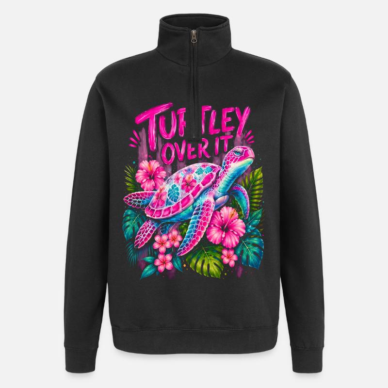 Turtley Over It Cute Turtle Flower - Quarter-Zip-Sweatshirt - Schwarz