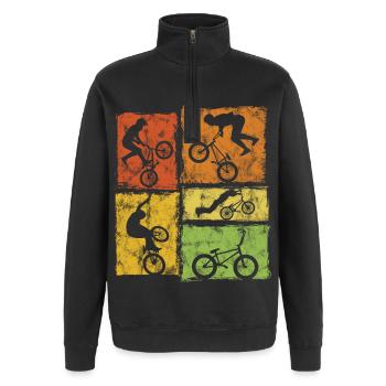 BMX Biker Graphic - Cascades de style rétro - Sweat à zip 1/4 - noir - Devant - AI Model Female 172 light (172cm) & AI Model Male 178 dark (178cm)