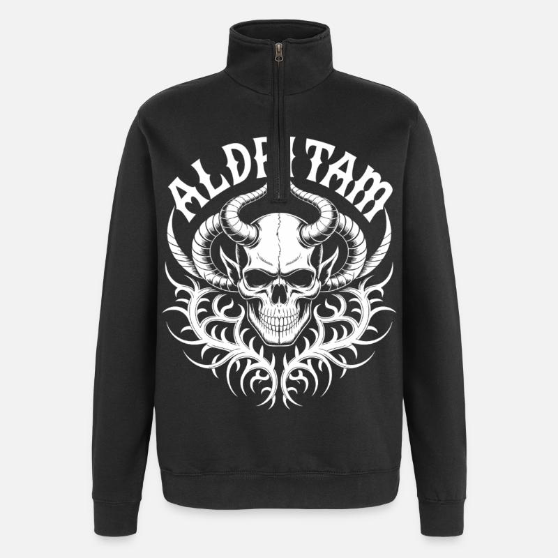 Flammenschädel-Stammeshorn - Quarter-Zip-Sweatshirt - Schwarz