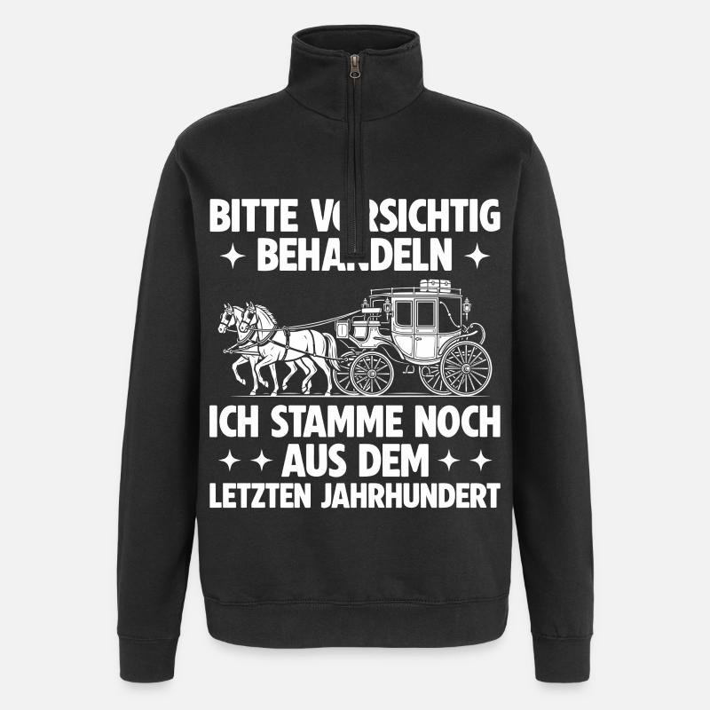 Bitte vorsichtig behandeln – Retro Spruch - Quarter-Zip-Sweatshirt - Schwarz